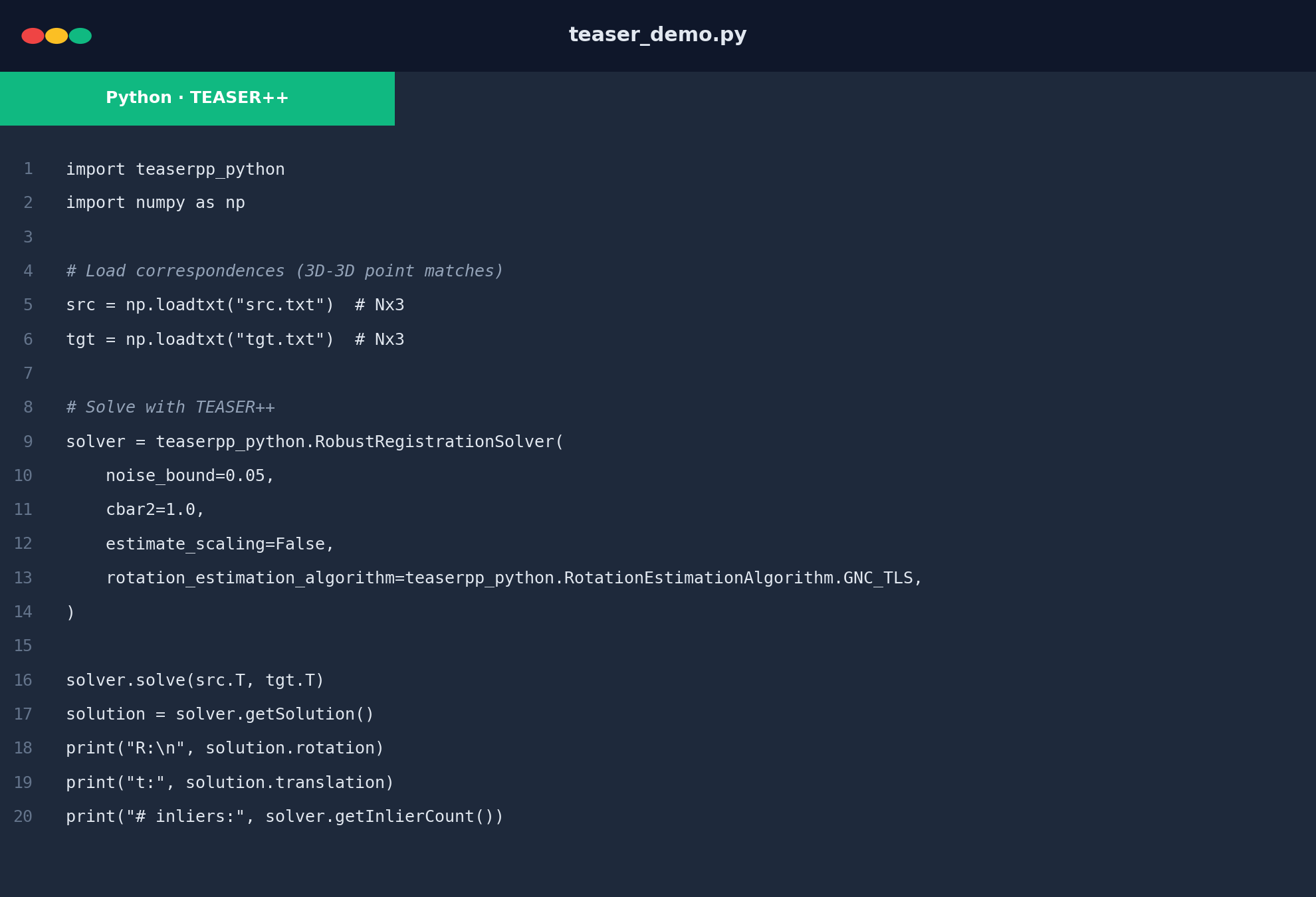 TEASER++ Python code example