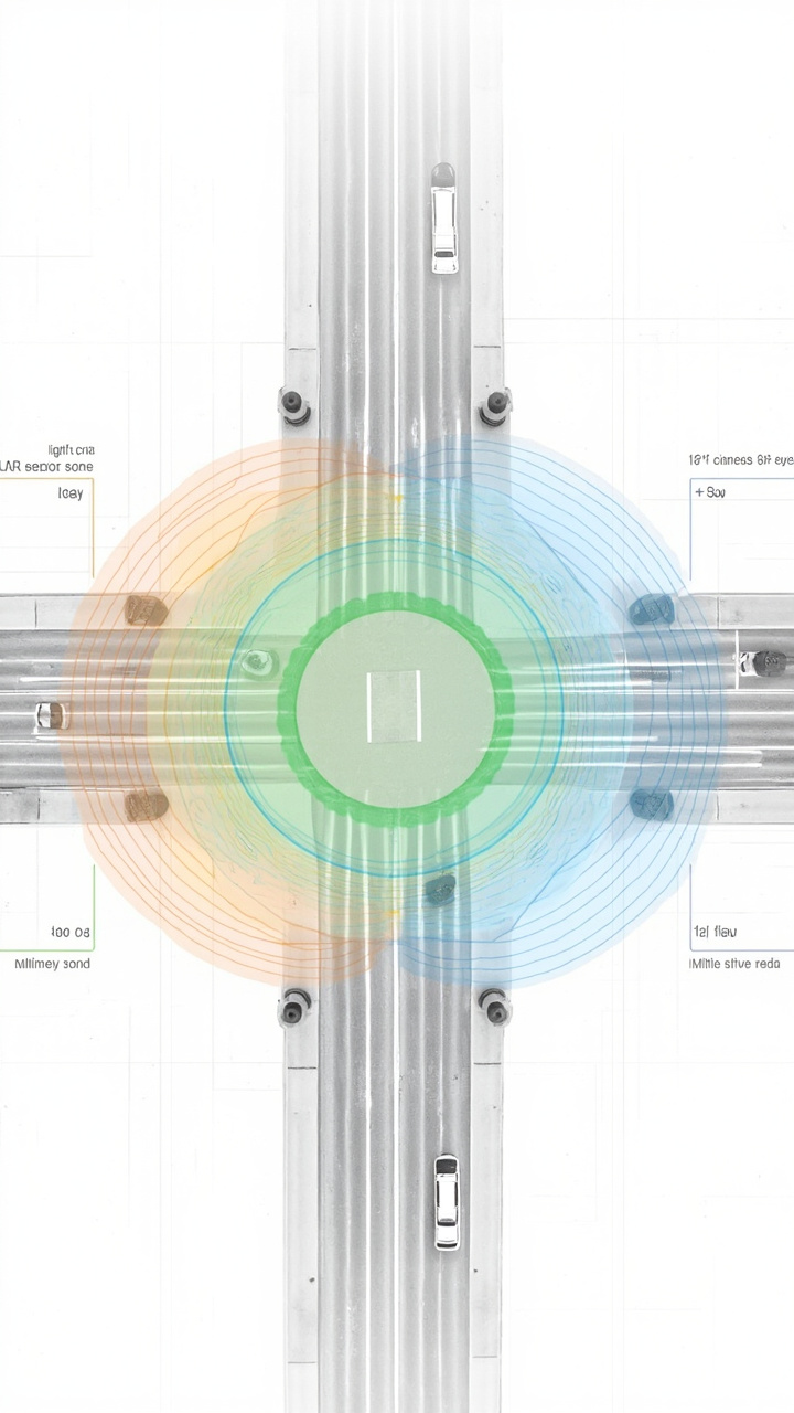 路口多传感器 LiDAR 部署方案，四角安装实现覆盖互补