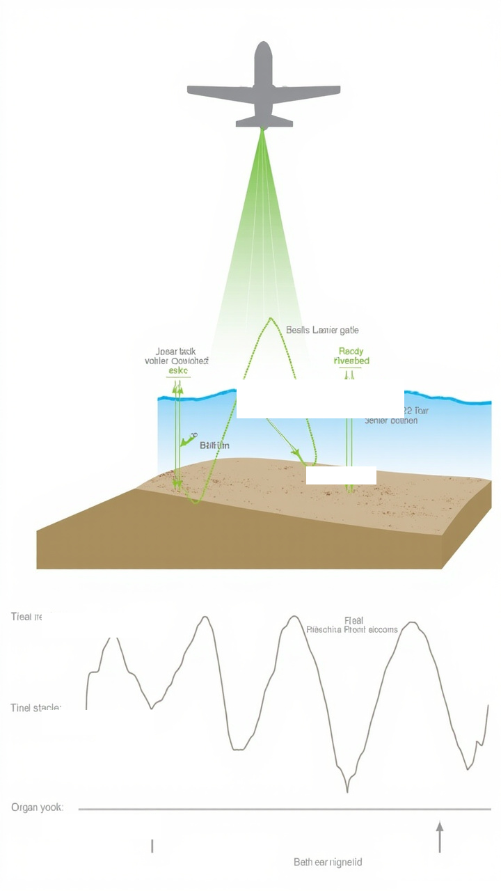 水深 LiDAR 双回波原理：绿光激光水面第一回波和水底第二回波用于水深测量